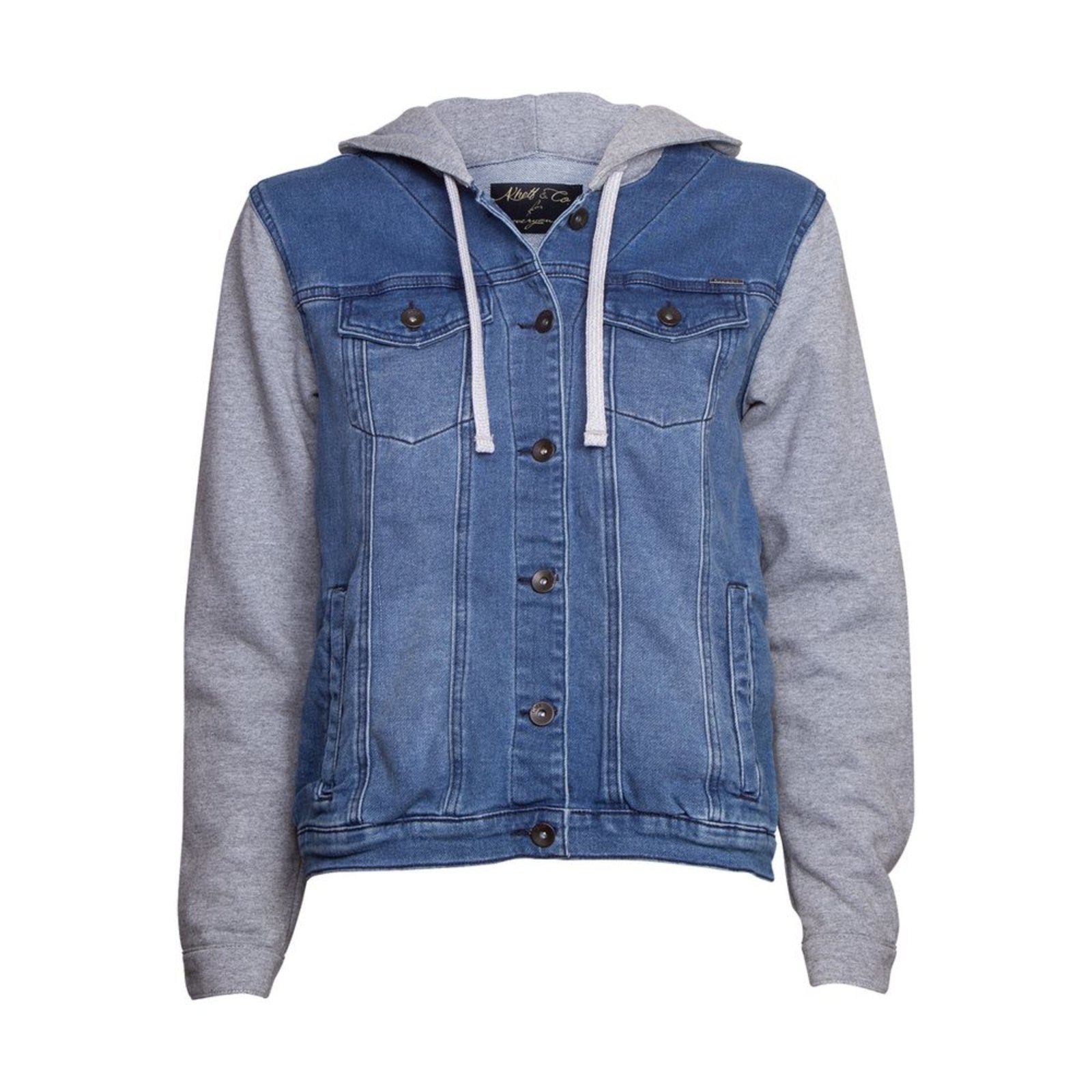 mens denim jacket with grey moletom com capuz